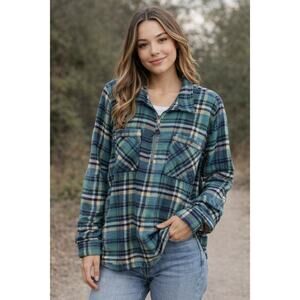 American Eagle Women’s Blue Plaid Flannel 3/4 Zip Top Sz XXL